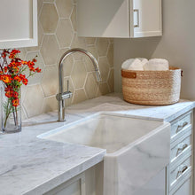 Load image into Gallery viewer, Italian Handmade Ceramic Farmhouse Sink in Carrera Marble Appearance