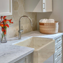 Load image into Gallery viewer, Italian Handmade Ceramic Fireclay Farmhouse Sink in Travertine Appearance