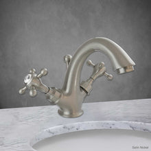 Load image into Gallery viewer, Brighton Single Hole Lavatory Faucet with Cross Handle in Satin Nickel
