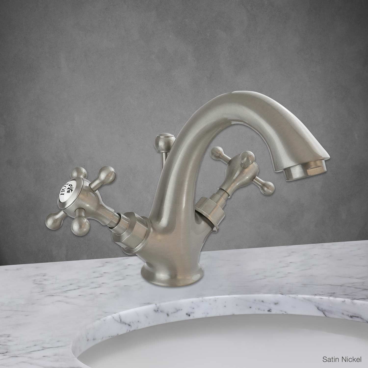 Brighton Single Hole Lavatory Faucet with Cross Handle in Satin Nickel
