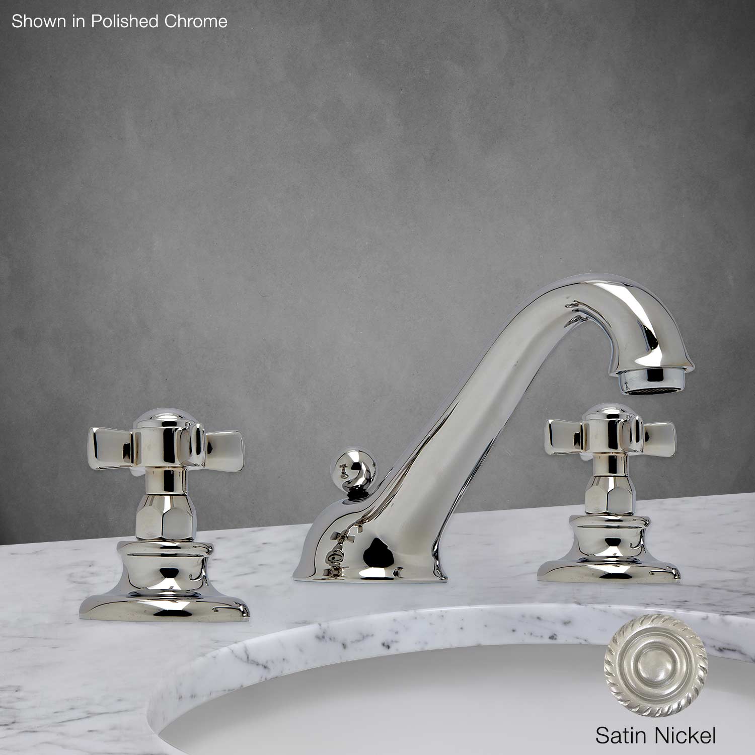 Kent Widespread Lavatory Faucet with Cross Handle in Satin Nickel
