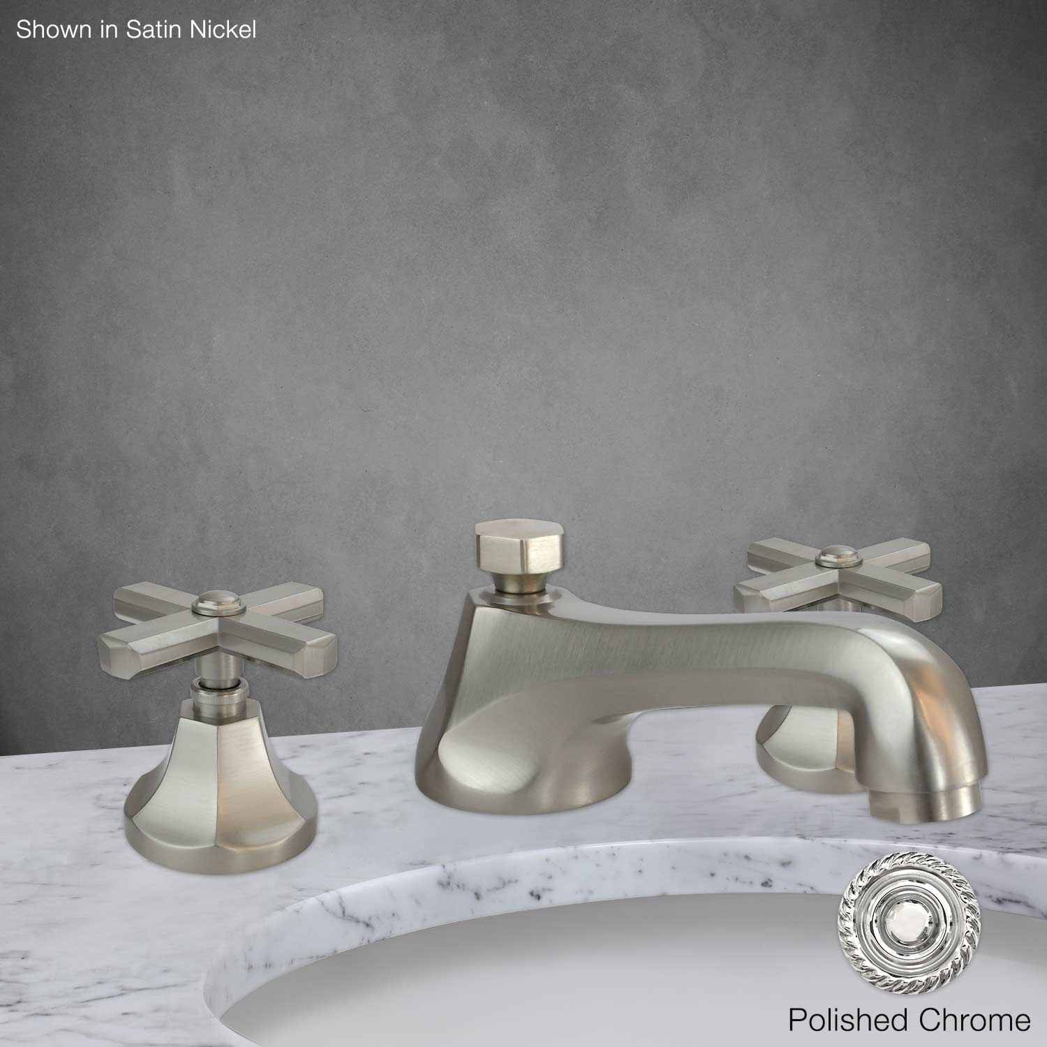 Merano Widespread Lavatory Faucet with Cross Handle in Polished Chrome