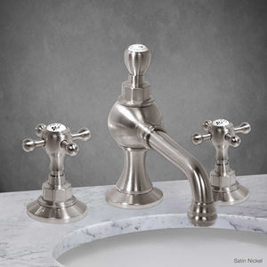 Pembroke Widespread Lavatory Faucet with Cross Handle in Satin Nickel