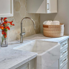 Load image into Gallery viewer, Italian Handmade Ceramic Farmhouse Sink in Carrera Marble Appearance
